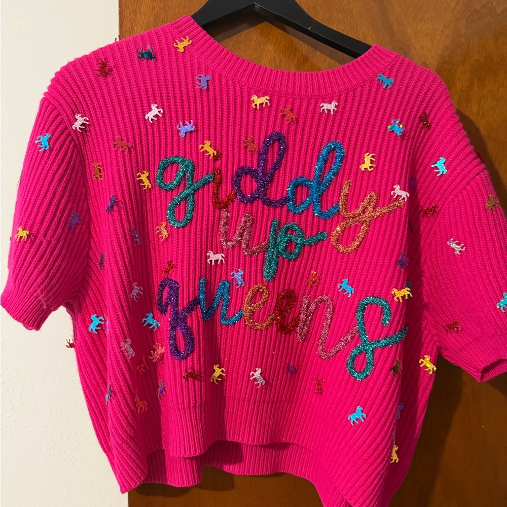QUEEN OF SPARKLES Pink Embroidered Sweater
